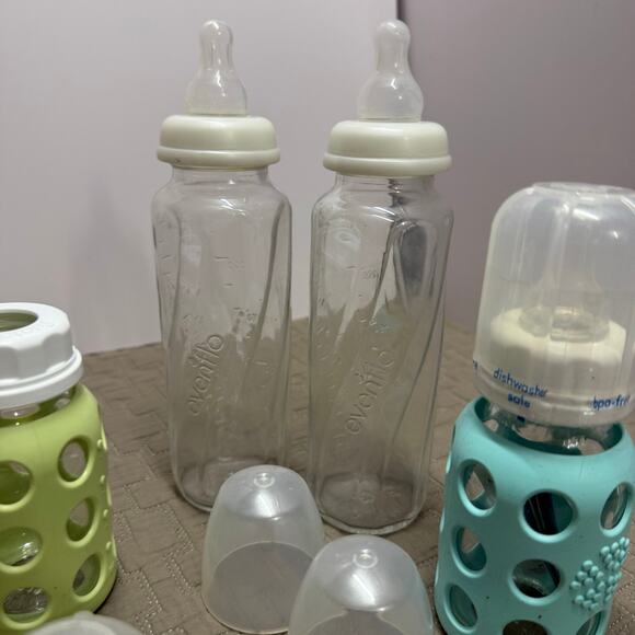 Lot 5 LifeFactory Glass Baby Bottles 2 Evenflo Size 1 Nipples Silicone Sleeves - Picture 5 of 8